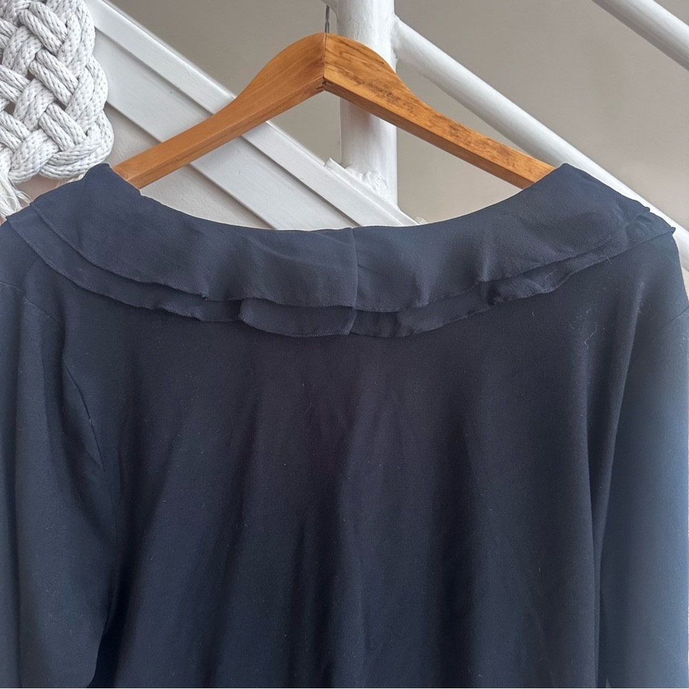 Lauren Ralph Lauren Faux Wrap Chiffon Ruffle Neck & Cuffs Blouse Black Size 2X - Picture 9 of 15